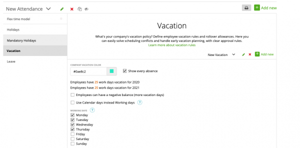 Attendance Template Vacation