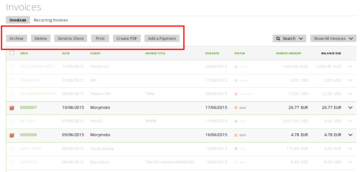 Bulk actions