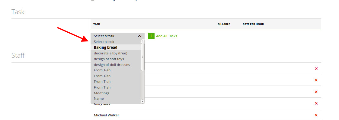 Tasks dropdown