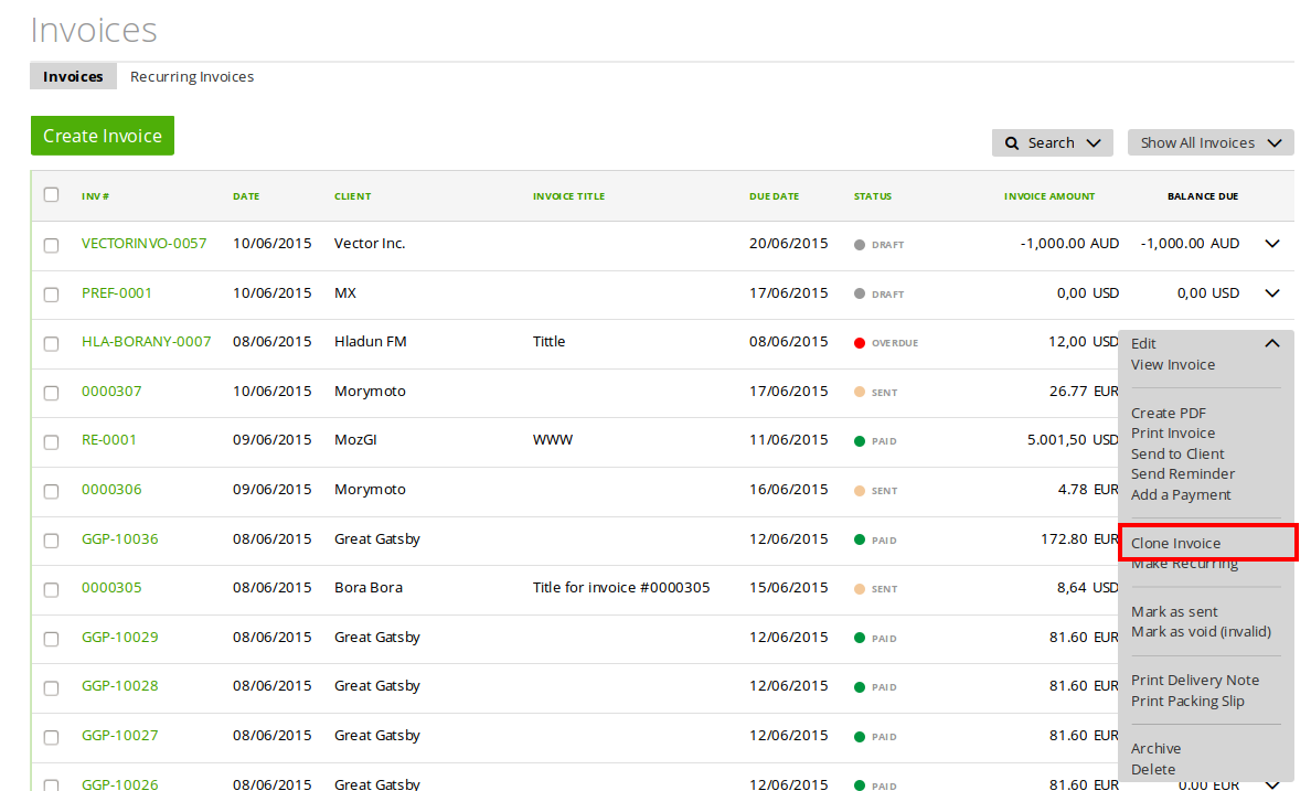 Create a duplicate of your existing invoice