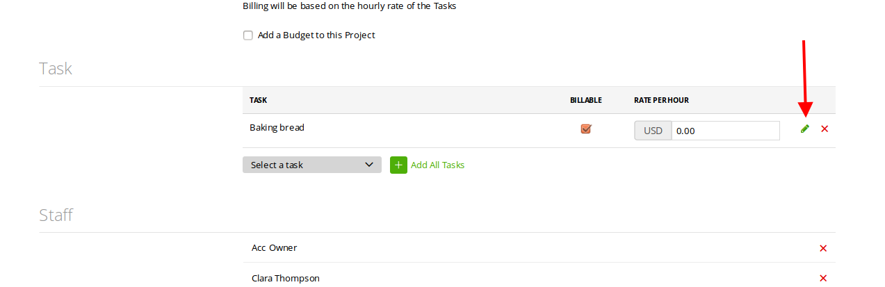 Tasks dropdown