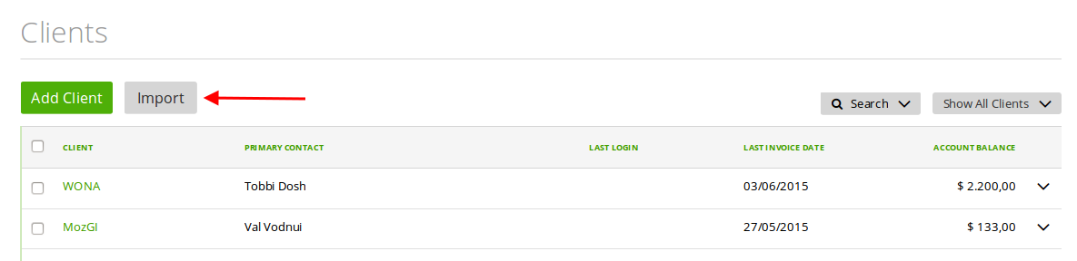 Import clients