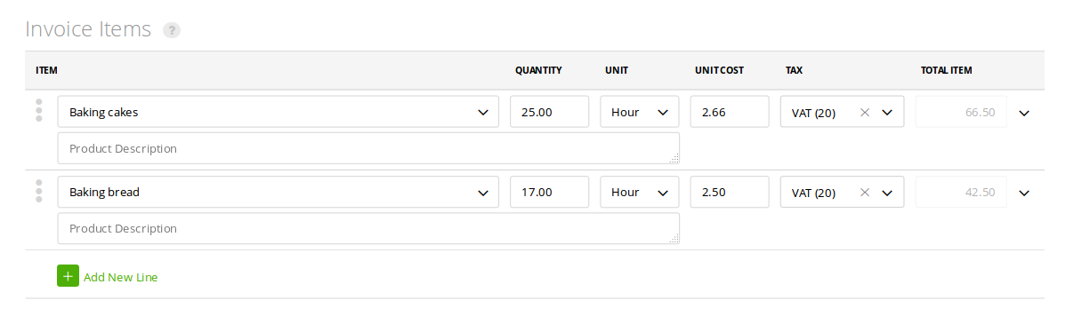 Invoice items