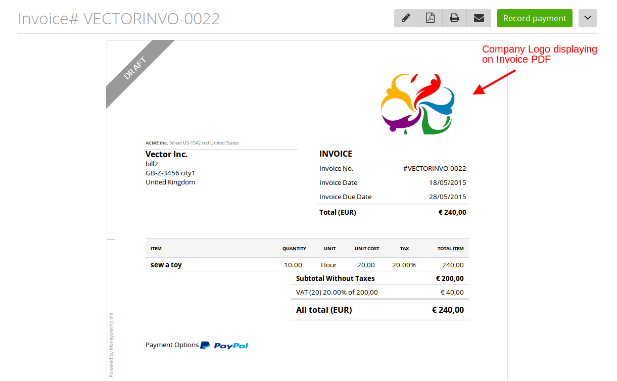 Your company logo will also be displayed at the top of your estimates and invoices.