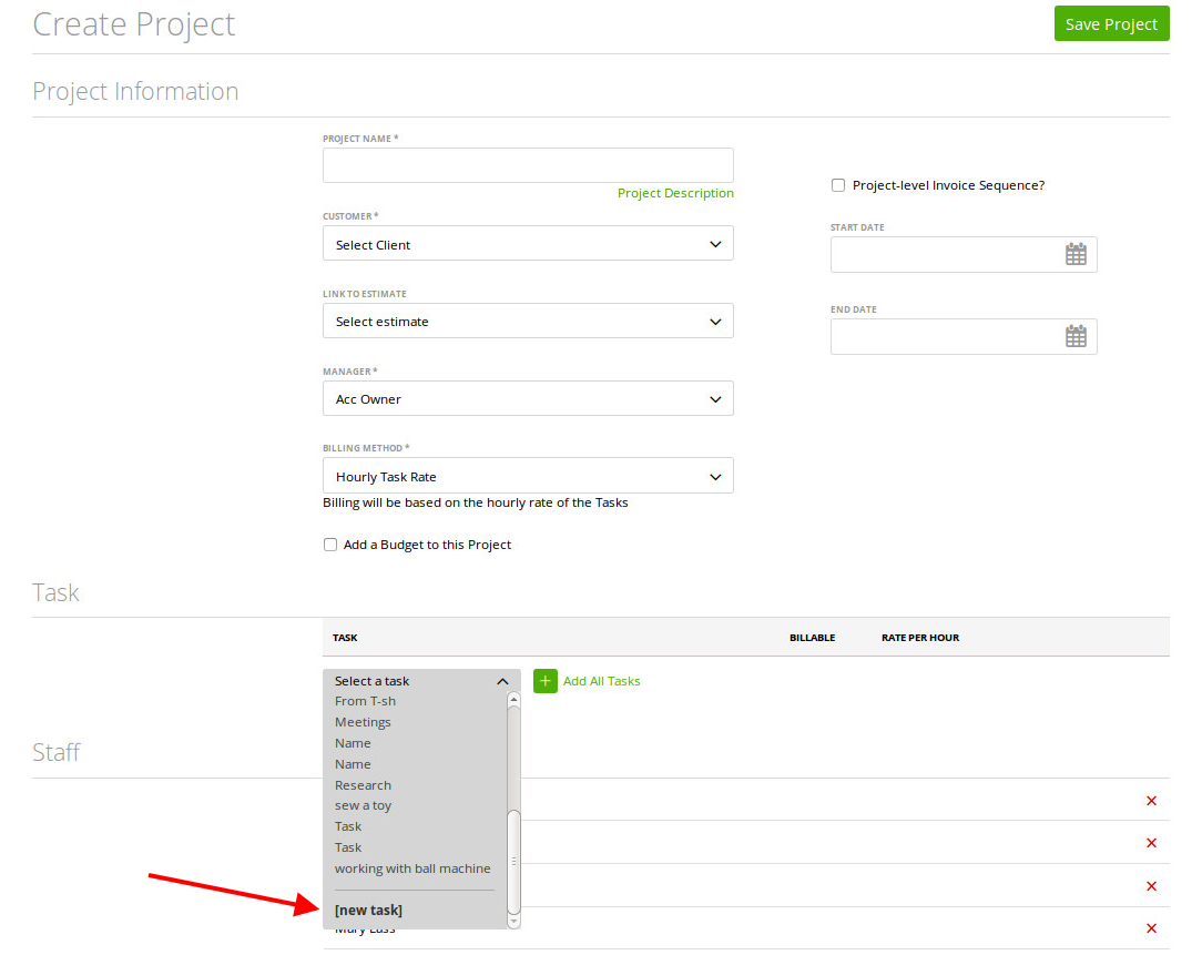 The tasks dropdown