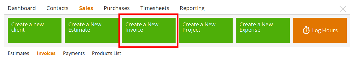 Create new Invoice feature in the Quick Toolbox