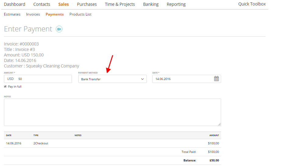 Save default for payment method 1
