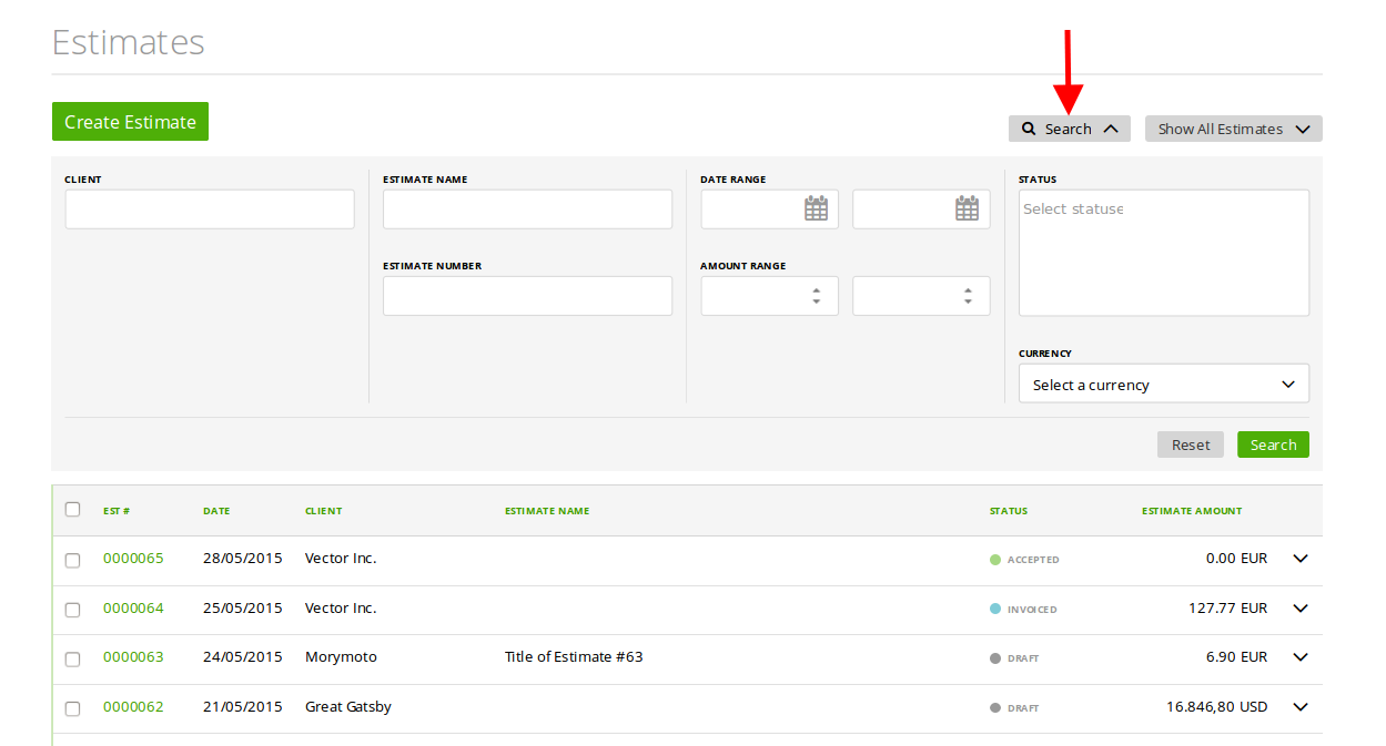 Using the search feature
