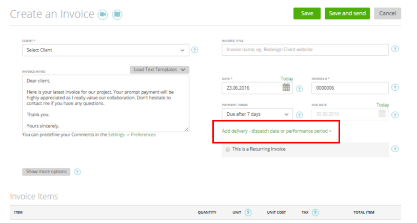 Service date on Invoices 1
