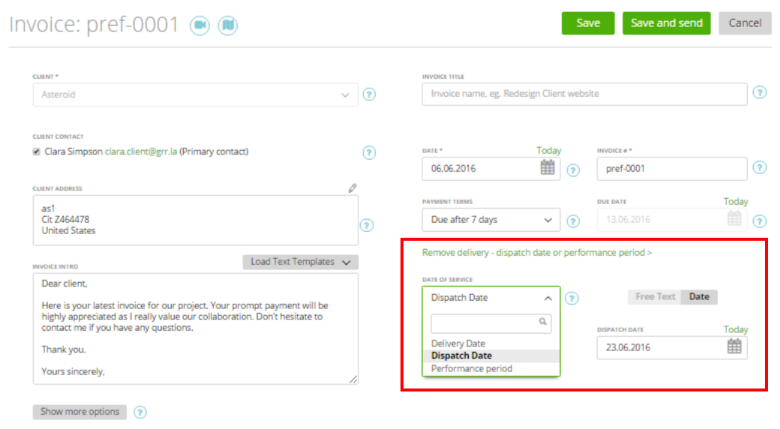 Service date on Invoices 2