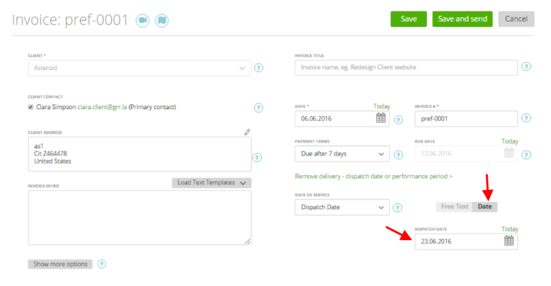 Service date on Invoices 3