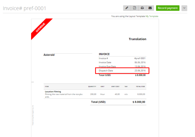 Service date on Invoices 5