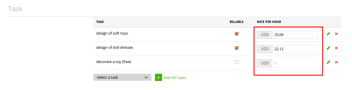 Change tasks rates